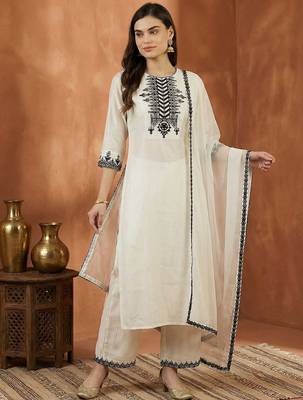 Women Ethnic Motifs Embroidered Regular Thread Work Kurta with Palazzos & With Dupatta 1
