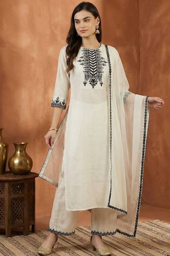 Women Ethnic Motifs Embroidered Regular Thread Work Kurta with Palazzos & With Dupatta