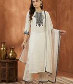 Women Ethnic Motifs Embroidered Regular Thread Work Kurta with Palazzos & With Dupatta
