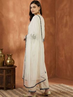 Women Ethnic Motifs Embroidered Regular Thread Work Kurta with Palazzos & With Dupatta 4