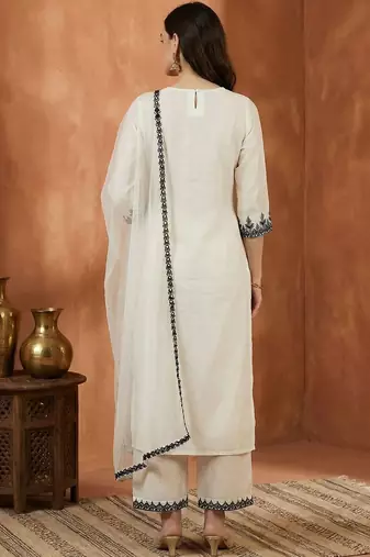 Women Ethnic Motifs Embroidered Regular Thread Work Kurta with Palazzos & With Dupatta
