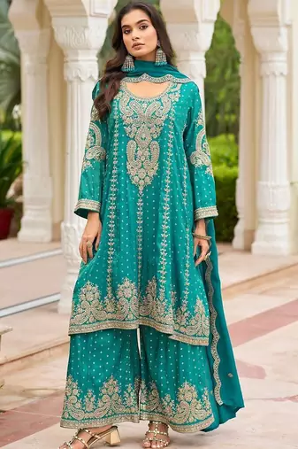 Women Ethnic Motifs Embroidered Regular Thread Work Kurta with Sharara & With Dupatta