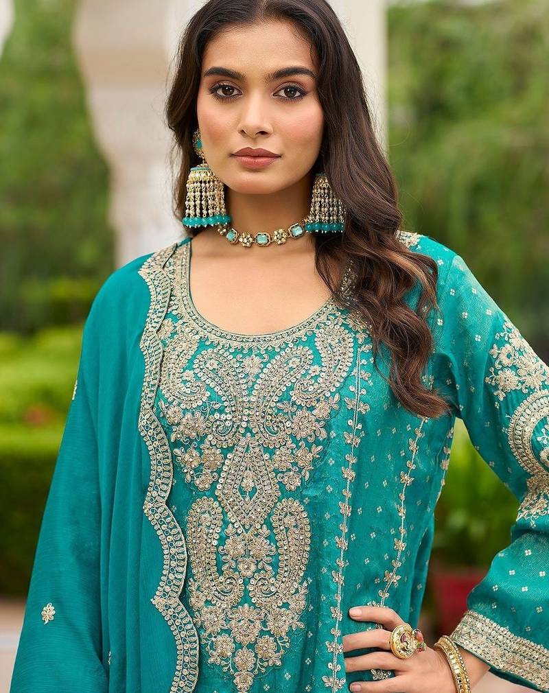 Women Ethnic Motifs Embroidered Regular Thread Work Kurta with Sharara & With Dupatta