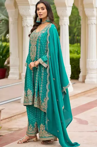 Women Ethnic Motifs Embroidered Regular Thread Work Kurta with Sharara & With Dupatta