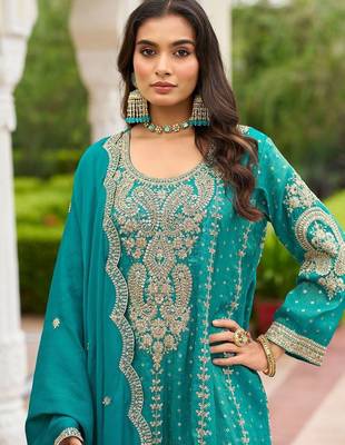 Women Ethnic Motifs Embroidered Regular Thread Work Kurta with Sharara & With Dupatta 4
