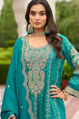 Women Ethnic Motifs Embroidered Regular Thread Work Kurta with Sharara & With Dupatta