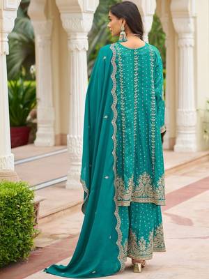 Women Ethnic Motifs Embroidered Regular Thread Work Kurta with Sharara & With Dupatta 5
