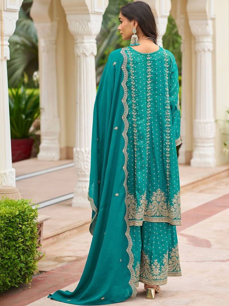 Women Ethnic Motifs Embroidered Regular Thread Work Kurta with Sharara & With Dupatta