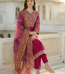 Women Ethnic Motifs Embroidered Regular Thread Work Kurta with Trousers & With Dupatta