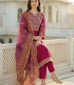 Women Ethnic Motifs Embroidered Regular Thread Work Kurta with Trousers & With Dupatta