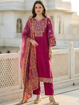 Women Ethnic Motifs Embroidered Regular Thread Work Kurta with Trousers & With Dupatta 2