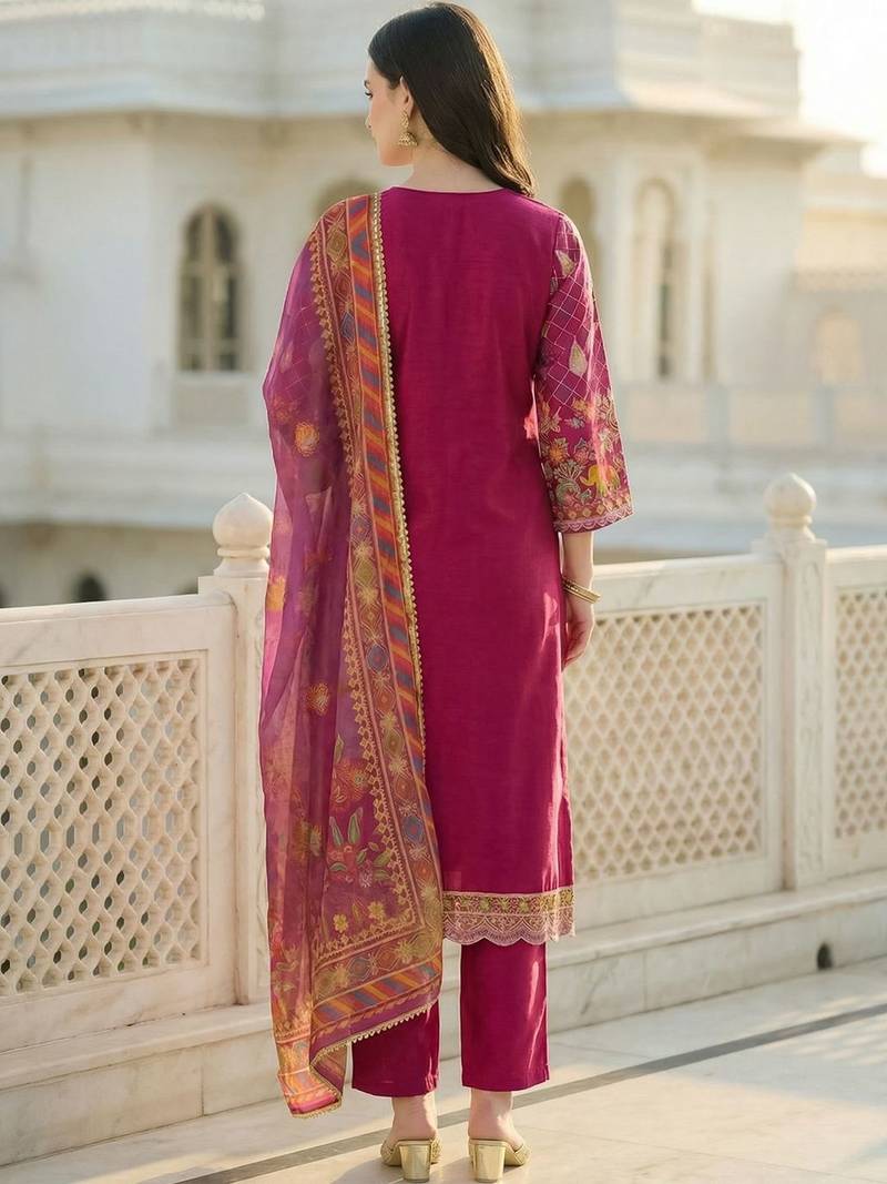 Women Ethnic Motifs Embroidered Regular Thread Work Kurta with Trousers & With Dupatta