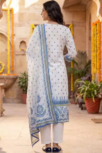 Women Ethnic Motifs Printed Regular Pure Cotton Kurta with Trousers & With Dupatta