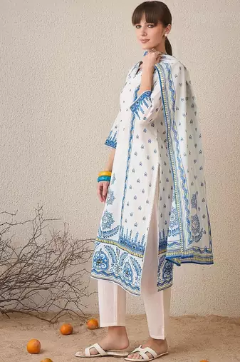 Women Ethnic Motifs Printed Regular Pure Cotton Kurta with Trousers & With Dupatta