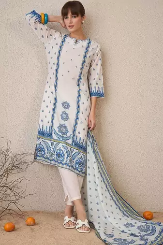 Women Ethnic Motifs Printed Regular Pure Cotton Kurta with Trousers & With Dupatta