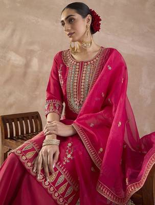 Women Ethnic Motifs Embroidered Regular Sequinned Kurta with Palazzos & With Dupatta 1