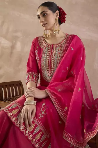 Women Ethnic Motifs Embroidered Regular Sequinned Kurta with Palazzos & With Dupatta
