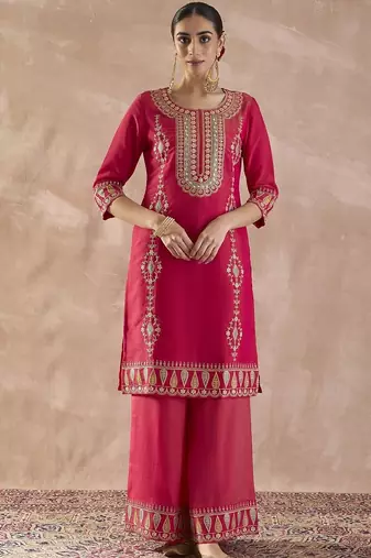 Women Ethnic Motifs Embroidered Regular Sequinned Kurta with Palazzos & With Dupatta