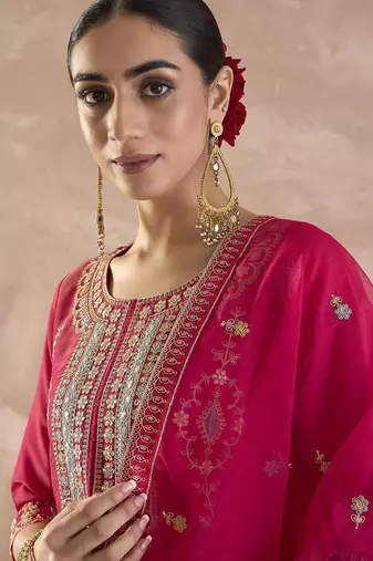 Women Ethnic Motifs Embroidered Regular Sequinned Kurta with Palazzos & With Dupatta