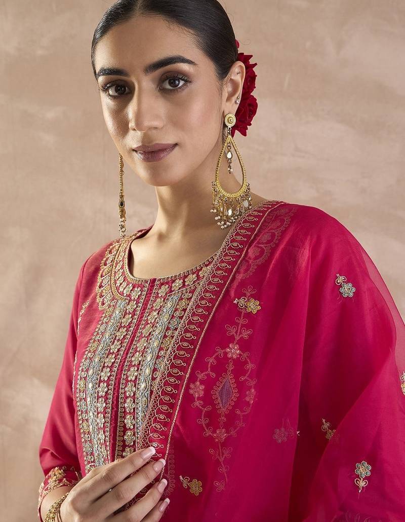 Women Ethnic Motifs Embroidered Regular Sequinned Kurta with Palazzos & With Dupatta
