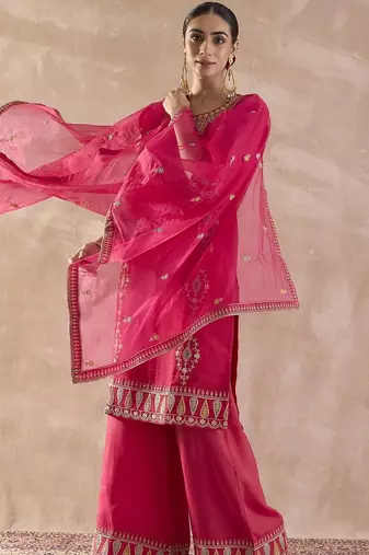 Women Ethnic Motifs Embroidered Regular Sequinned Kurta with Palazzos & With Dupatta