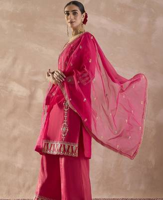 Women Ethnic Motifs Embroidered Regular Sequinned Kurta with Palazzos & With Dupatta 6