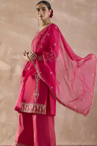 Women Ethnic Motifs Embroidered Regular Sequinned Kurta with Palazzos & With Dupatta