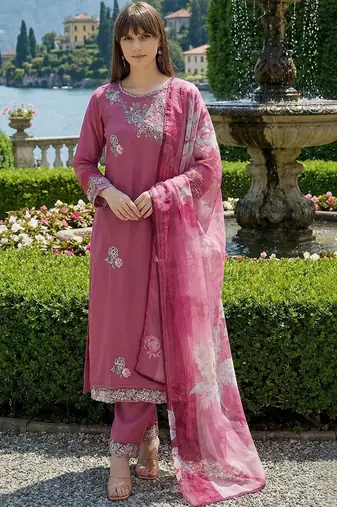 Women Floral Embroidered Regular Thread Work Kurta with Trousers & With Dupatta