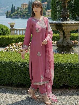 Women Floral Embroidered Regular Thread Work Kurta with Trousers & With Dupatta 2