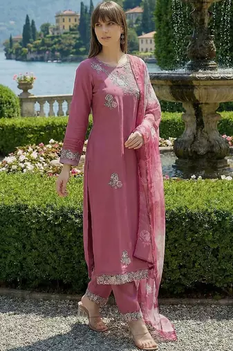 Women Floral Embroidered Regular Thread Work Kurta with Trousers & With Dupatta