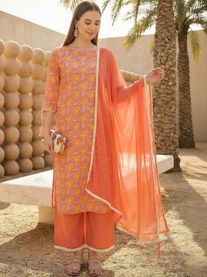 Women Floral Printed Regular Kurta with Palazzos & With Dupatta 3