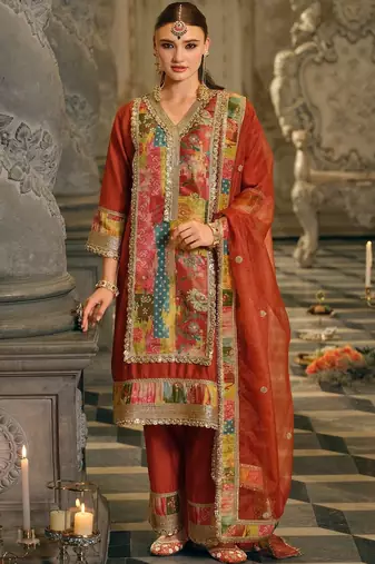 Women Ethnic Motifs Printed Regular Sequinned Kurta with Trousers & With Dupatta