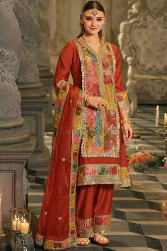 Women Ethnic Motifs Printed Regular Sequinned Kurta with Trousers & With Dupatta