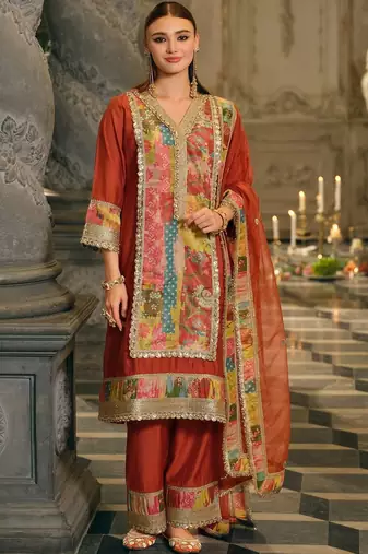 Women Ethnic Motifs Printed Regular Sequinned Kurta with Trousers & With Dupatta