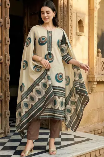 Women Printed Regular Pure Cotton Kurta with Trousers & With Dupatta