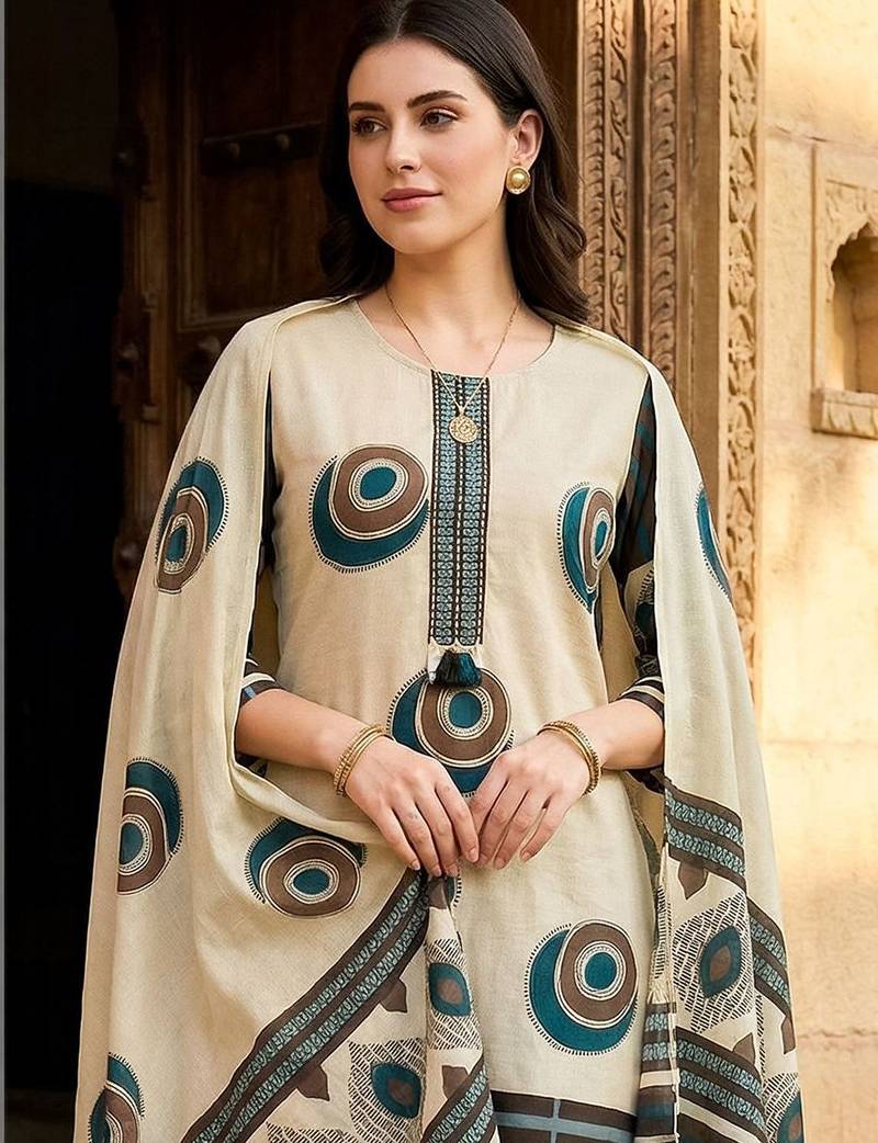 Women Printed Regular Pure Cotton Kurta with Trousers & With Dupatta