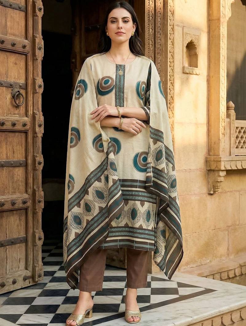 Women Printed Regular Pure Cotton Kurta with Trousers & With Dupatta