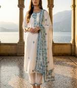Women Ethnic Motifs Embroidered Regular Thread Work Pure Cotton Kurta with Trousers & With Dupatta
