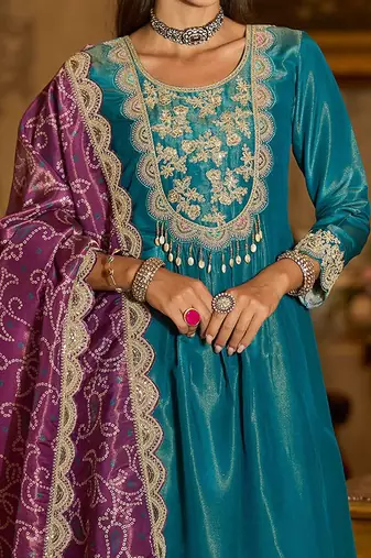 Women Ethnic Motifs Embroidered Panelled Thread Work Kurta with Trousers & With Dupatta