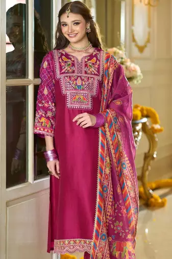 Women Ethnic Motifs Embroidered Regular Thread Work Kurta with Trousers & With Dupatta