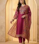 Women Ethnic Motifs Embroidered Regular Sequinned Kurta with Trousers & With Dupatta