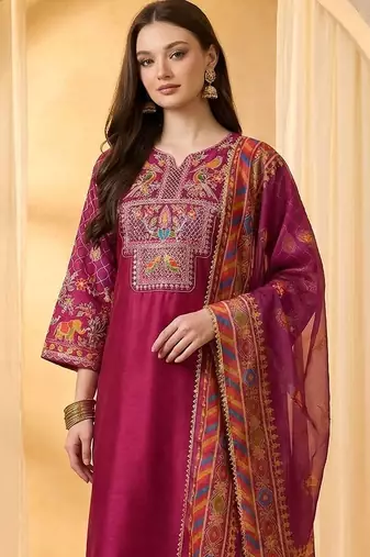 Women Ethnic Motifs Embroidered Regular Sequinned Kurta with Trousers & With Dupatta