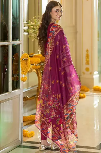 Women Ethnic Motifs Embroidered Regular Sequinned Kurta with Trousers & With Dupatta