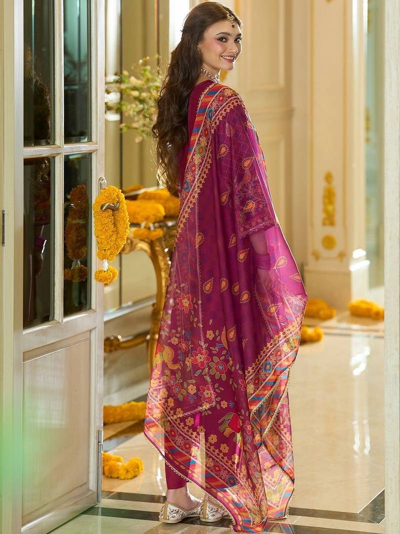 Women Ethnic Motifs Embroidered Regular Sequinned Kurta with Trousers & With Dupatta
