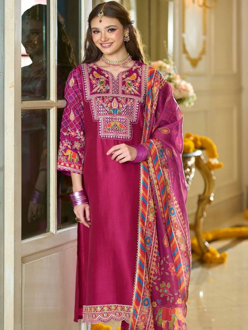 Women Ethnic Motifs Embroidered Regular Sequinned Kurta with Trousers & With Dupatta