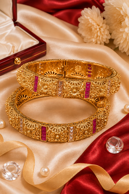 Floral Kundan Stone Work Openable Bangles 2