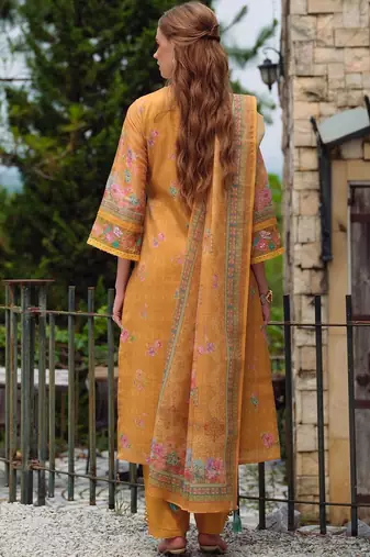 Women Floral Printed Regular Thread Work Linen Kurta with Trousers & With Dupatta