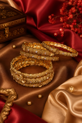 Gold Plated Temple Floral Filigree Work Bangles 2