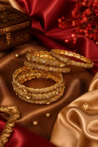 Gold Plated Temple Floral Filigree Work Bangles