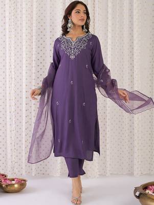 Women Ethnic Motifs Embroidered Regular Thread Work Kurta with Trousers & With Dupatta 1